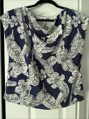 Melloday Navy Floral Cowl Neck Top